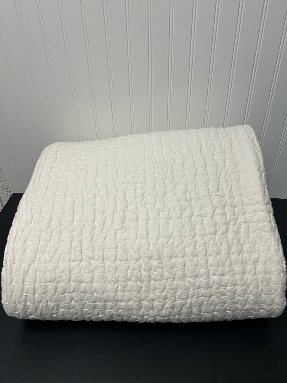 Pottery Barn Pick-Stitch Handcrafted Cotton Linen Quilt